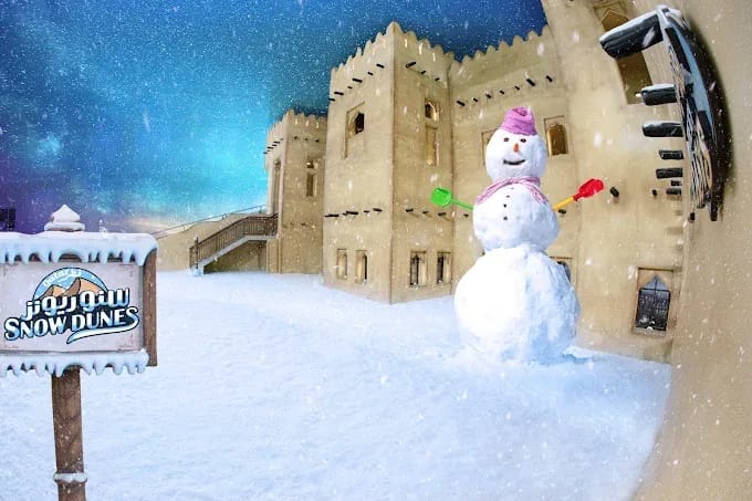 Snowman and snow fort at Snow Dunes Qatar