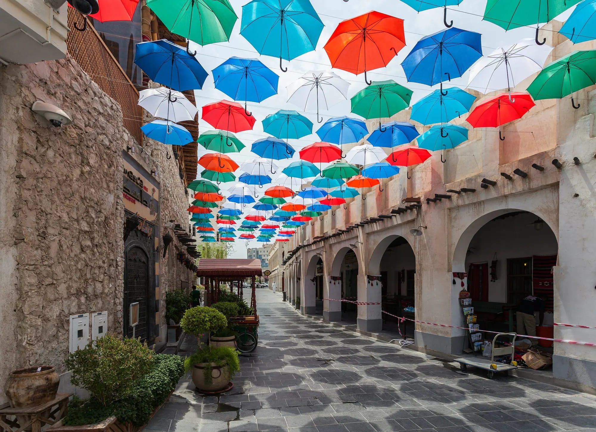 Umbrella-covered street in Souq Waqif, Doha